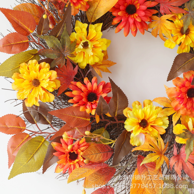 Desheng Cross-border E-commerce Amazon Thanksgiving Harvest Festival Maple Leaf Autumn Flower Sunring Wreath Home Decoration pic 3