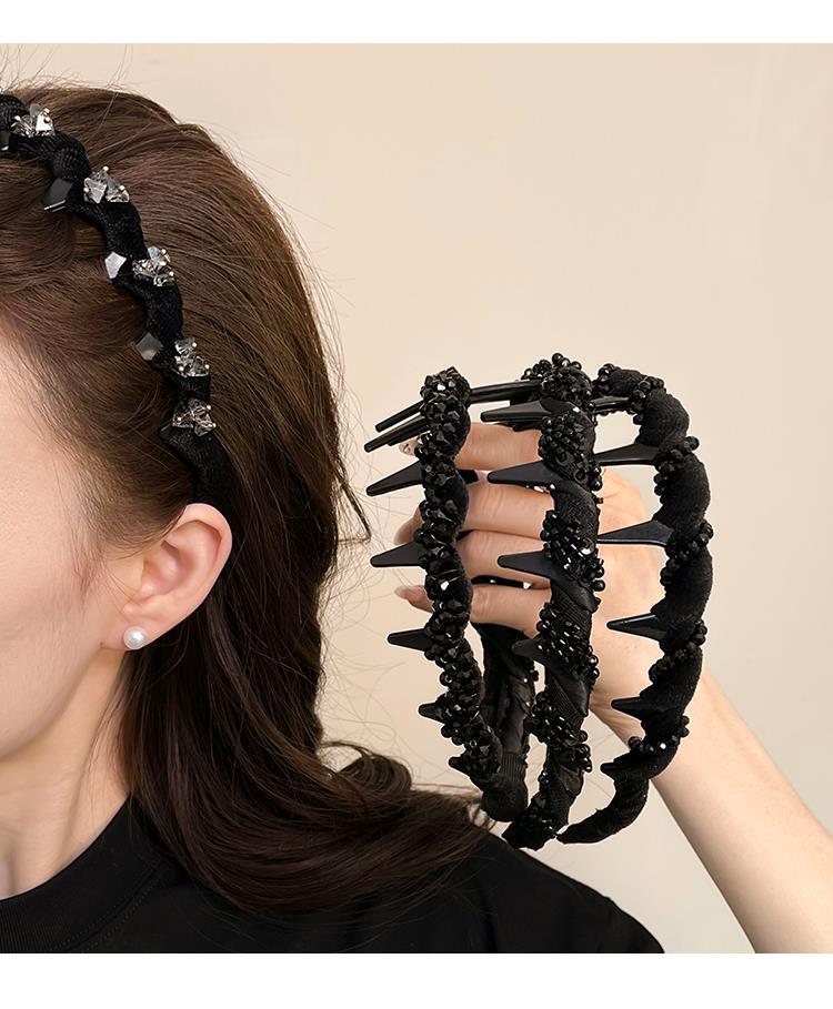 气质复古水钻黑色发箍女高级感洗脸压发防滑带齿头箍气质发卡头饰详情14