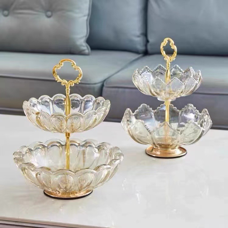 轻奢玻璃双层果盘现代创意糖果盘干果盘家用客厅茶几摆件奢华果盆详情1