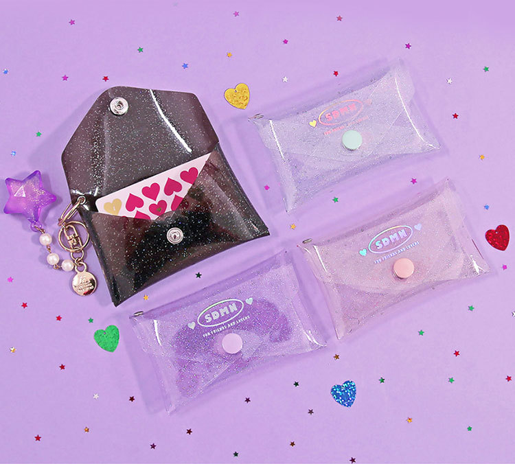 PVC transparent jelly bag, transparent three-dimensional makeup bag, custom-made LOGO printed crystal glitter, snap-on coin bag pic 3