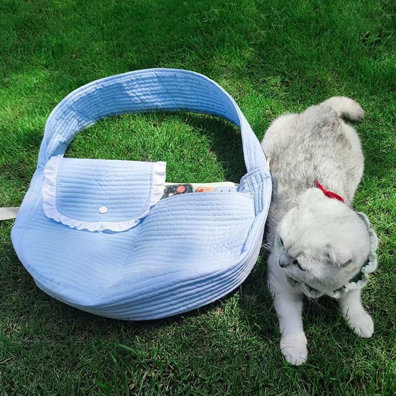 Pet cat bag: Simple and cute, lace cat canvas bag, portable, large, crossbody single-shoulder bag for going out pic 5
