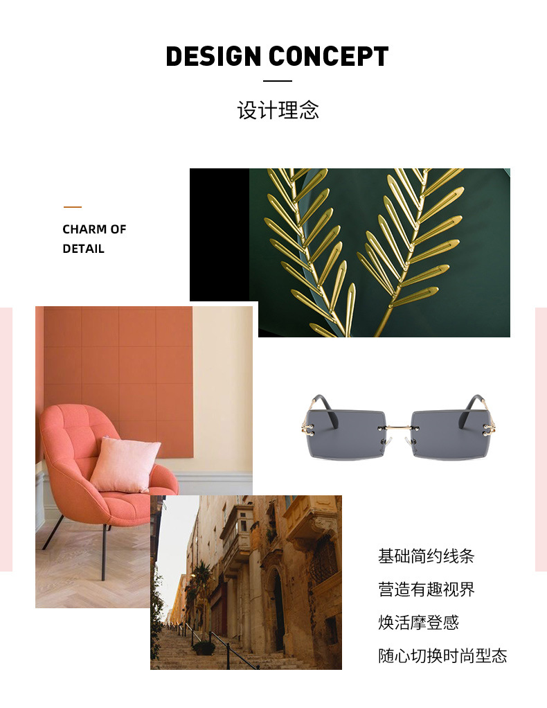 New frameless trimmed square gradient ocean sunglasses, European and American fashion, Instagram-popular street style sunglasses pic 12