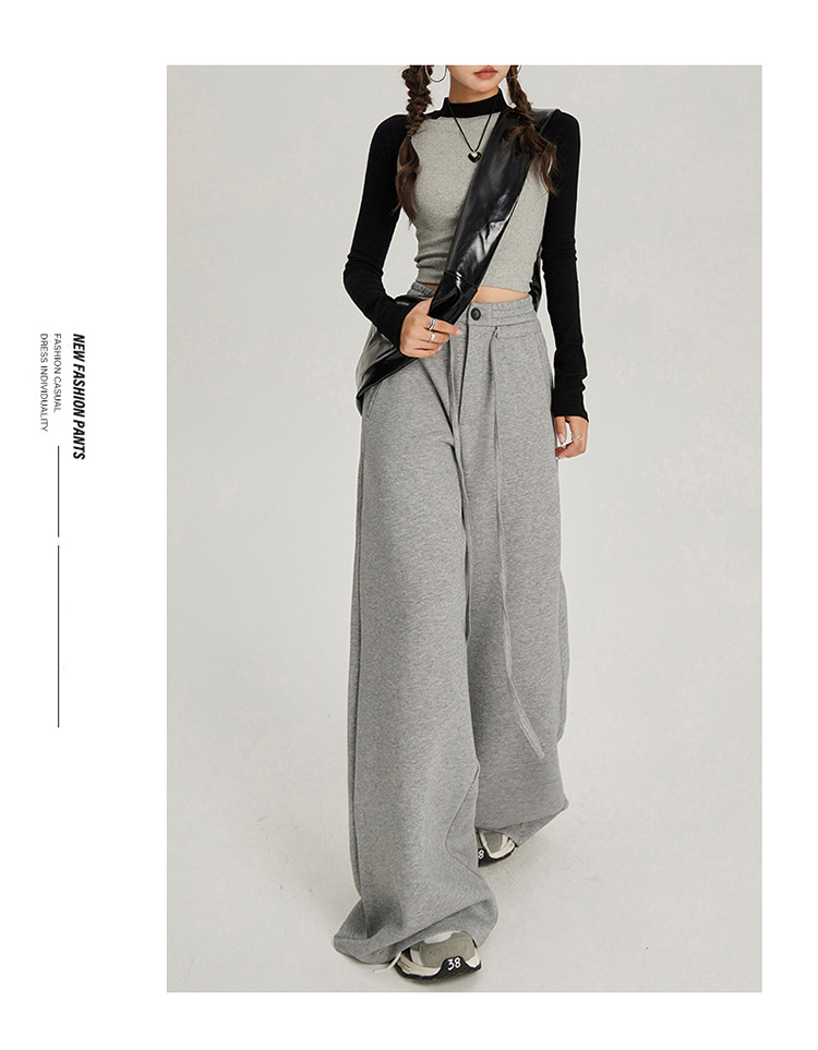 慵懒风抽绳松紧腰宽松阔腿休闲裤女2024秋冬新款高腰百搭直筒裤子详情13