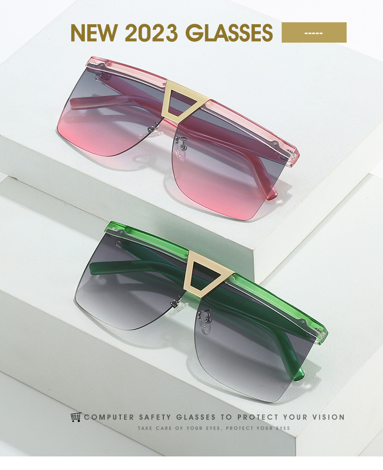 2023跨境新款太阳镜 个性半框百搭精致眼镜男 网红同款大框墨镜女详情1