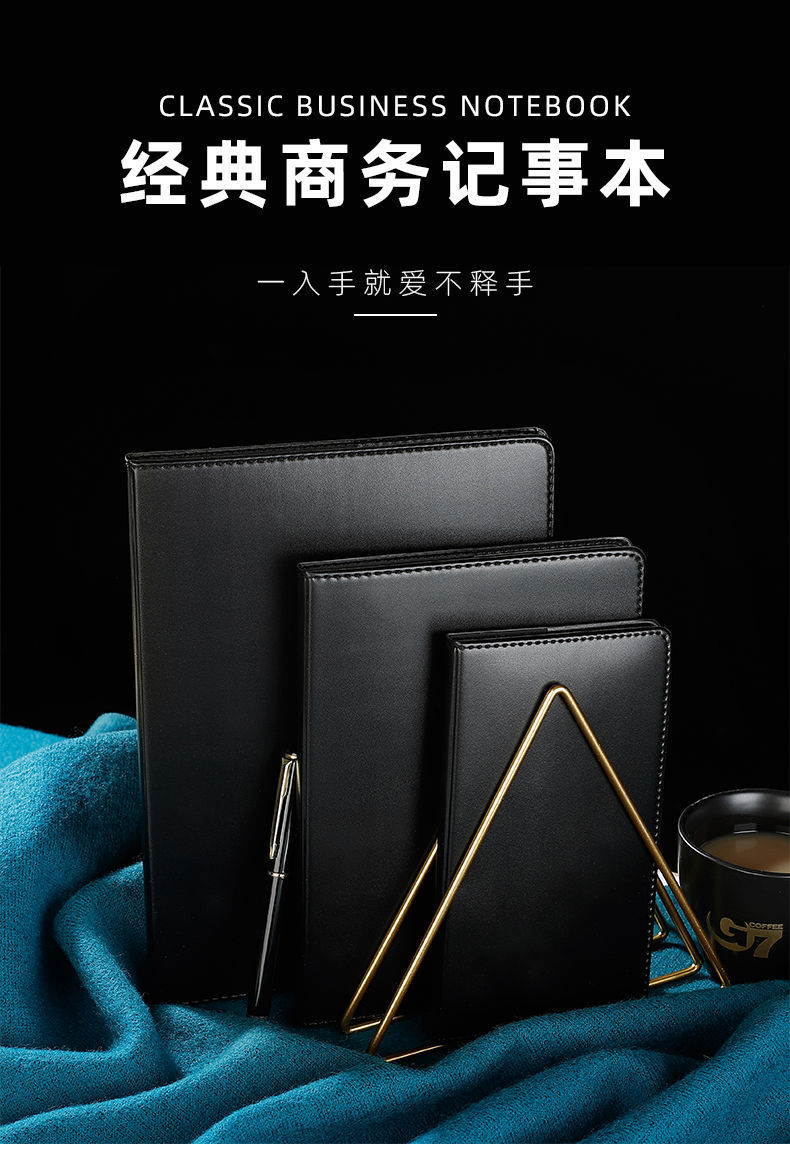 Black business cuero engrosado notebook notepad pu copia dura diario para estudiantes universitarios libro de logo al por mayor pic 1
