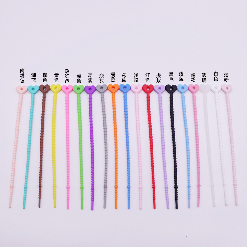 厂家批发210mm彩色硅胶扎带玩具公仔挂绳数据线收纳DIY饰品挂绳详情3