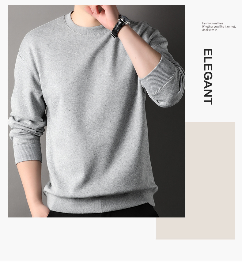 牛奶丝300g重磅卫衣男2023秋冬新款圆领打底衫纯色长袖t恤男上衣详情3