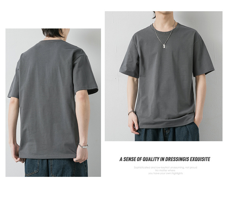 短袖t恤男潮牌夏季纯棉男士圆领半袖宽松打底衫男纯色基础款体恤详情16