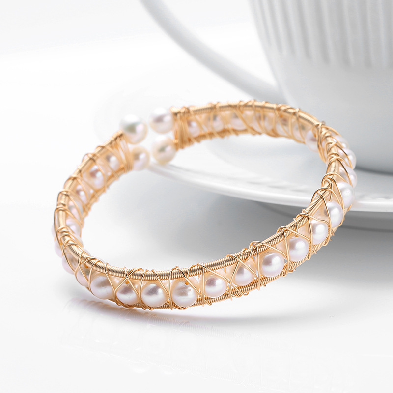 Natural freshwater pearl 14K gold-plated wound bracelet, multi-bead one-arrow heart-piercing double-row bracelet, a grand European and American girl pic 14