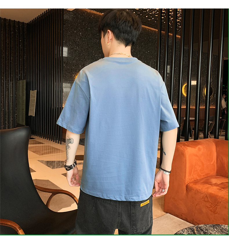 Pure cotton T-shirt for men, summer short-sleeved 2024 new Korean style five-quarter sleeve off-the-shoulder shirt, loose trendy brand short-sleeved large size pic 19