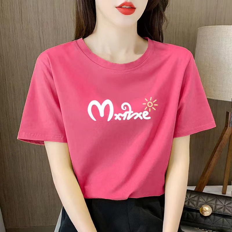 白色女士棉短袖T恤女2023新款夏季小个子体恤正肩大码印花上衣详情30