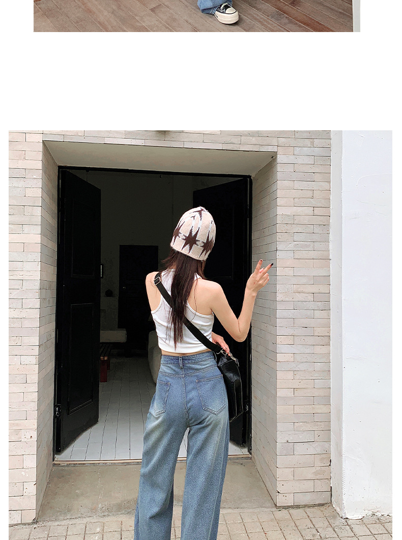 HEY+JEANS星空纹怀旧蓝牛仔裤女2023新款高腰宽松显瘦拼接阔腿裤详情31