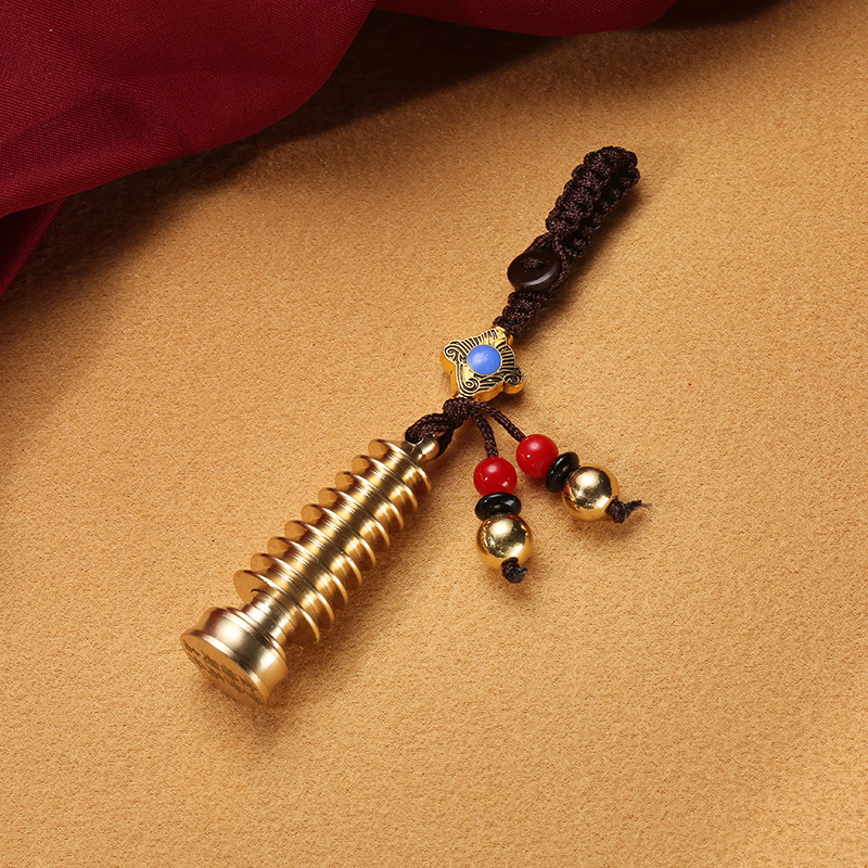 Brass car keychain, Wenchang Pagoda pen set pendant, graduation season gift, student schoolbag pendant pic 13