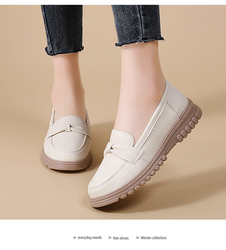 真皮平底浅口乐福鞋一脚蹬豆豆鞋软底中年妈妈鞋轻便牛筋底女单鞋详情14