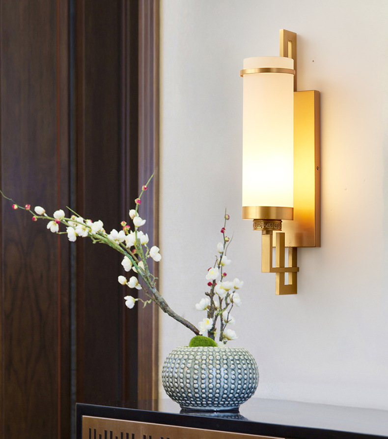 Modern and simple all-copper glass wall lamps, new Chinese-style living room background wall decorative lamps, bedroom bedside lamps, staircase and corridor lamps pic 5