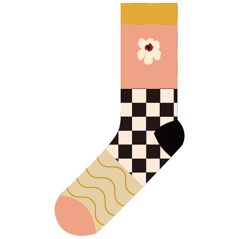 23年新款 春夏流行棋盘格精梳棉中筒女袜潮袜详情7