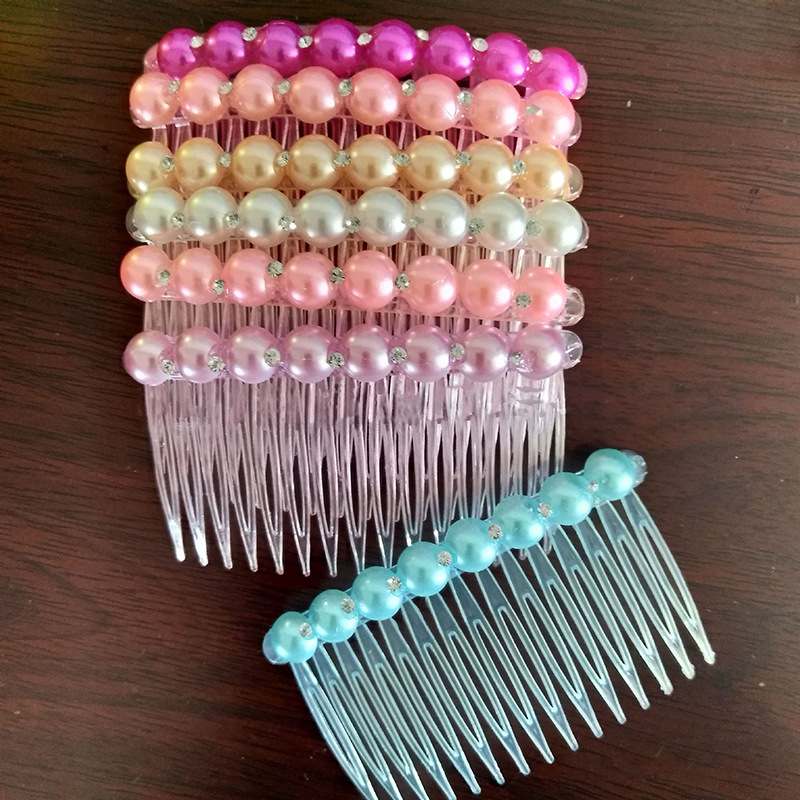 插梳 彩色珍珠发卡 带钻发夹 七彩插梳 1元店饰 头饰批发详情1
