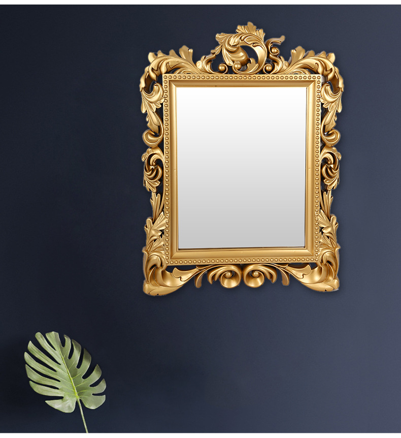 New edge-wrapped square bathroom mirror, retro and elegant wall-mounted decoration, no need for drilling, creative and luxurious decorative mirror pic 10