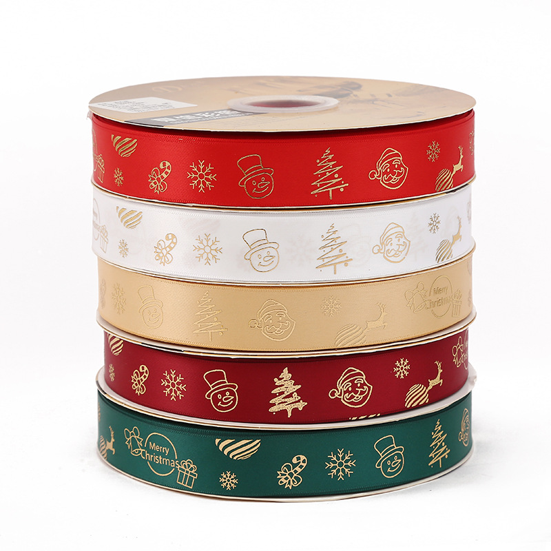 Dingxin 2.5CM Christmas ribbon in stock for wholesale, DIY gift box packaging, bow, Christmas tree printing, polyester tape pic 15