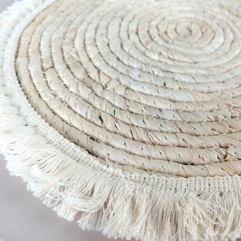 创意家居草编餐垫玉米皮绳编织圆形餐桌垫流苏边装饰垫加厚隔热垫详情5