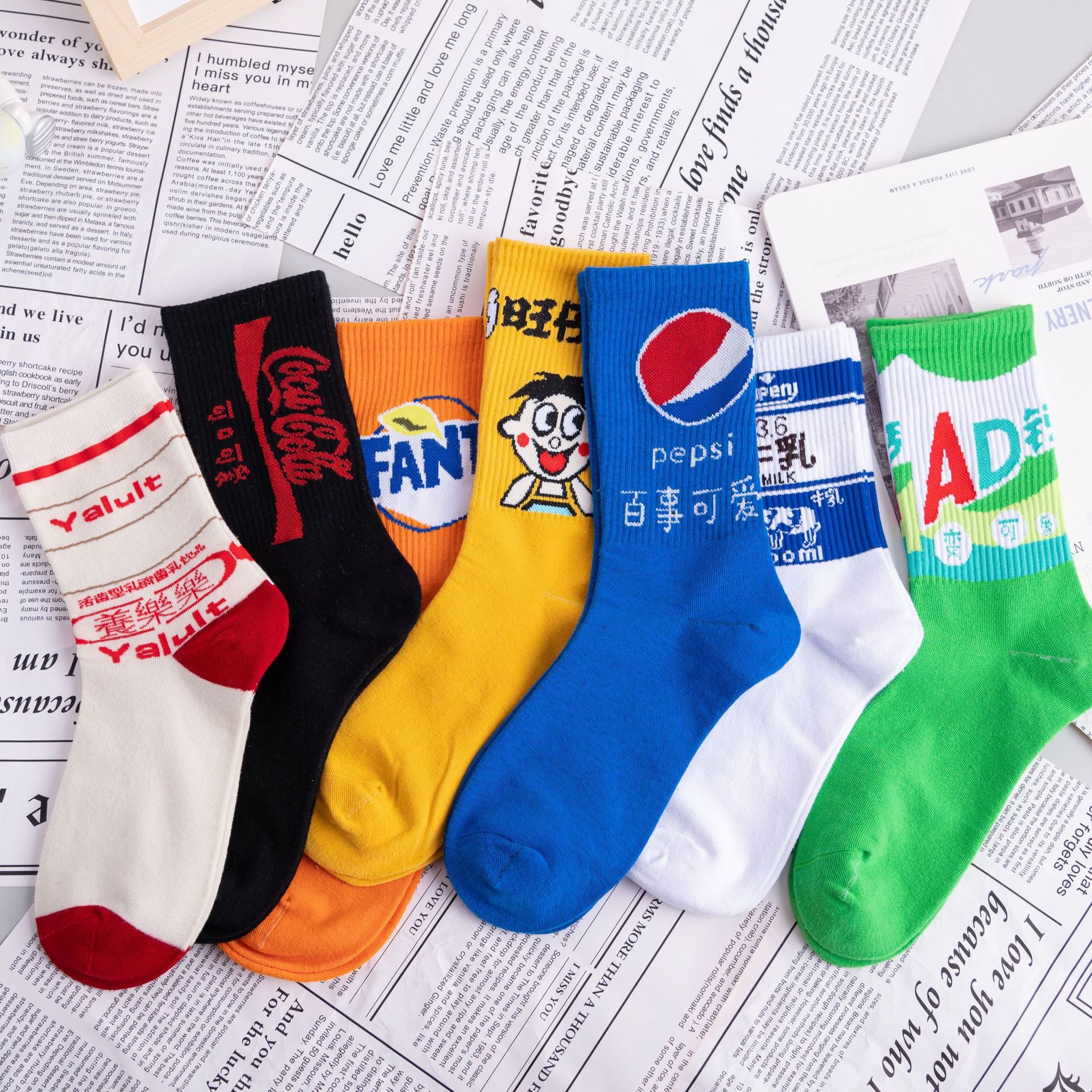 Funny and trendy drink socks for men and women, long socks for Internet celebrities, Japanese school style sports outerwear, mid-calf socks, one-piece consignment pic 2