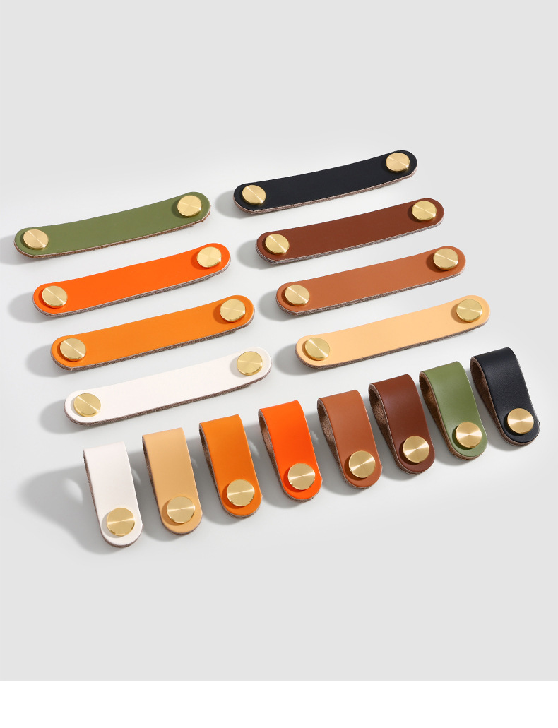 Direct sales from the manufacturer of cross-border colored brass leather handles for kitchen and wardrobe door leather handles, buttons, and leather material storage box handles pic 82