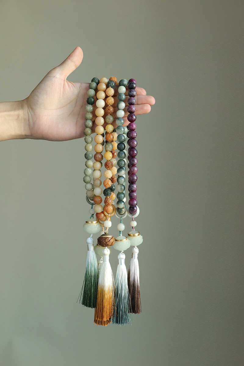 国潮手持菩提莲花串珠双圈手链男女款国风文玩佛珠流苏手串手饰批发详情36