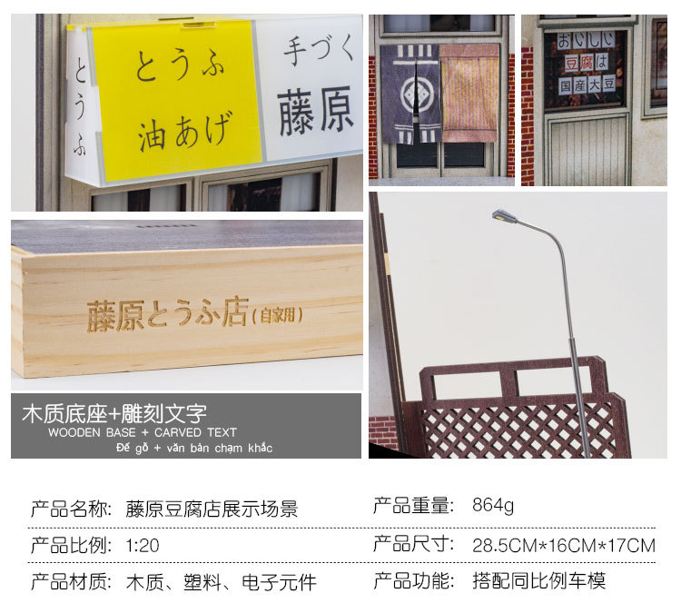 (Box set) 1-20-character simulation D Fujiwara Tofu Shop wooden car model display stand collection pic 3