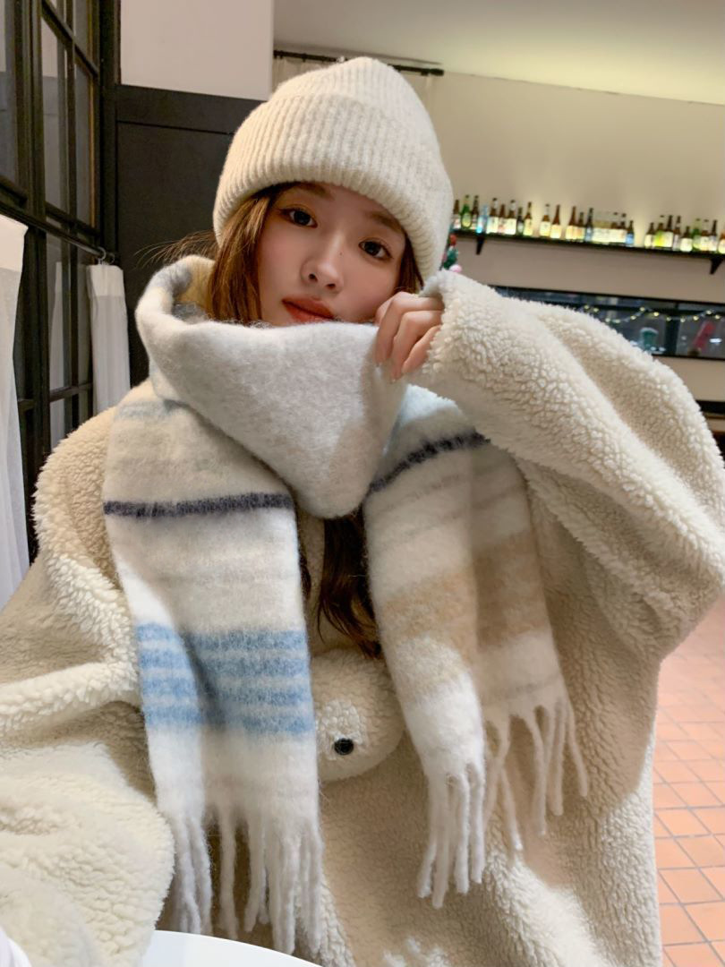 2024秋冬季新款高级感格纹大围巾女韩版学生百搭披肩拼色保暖围脖详情2