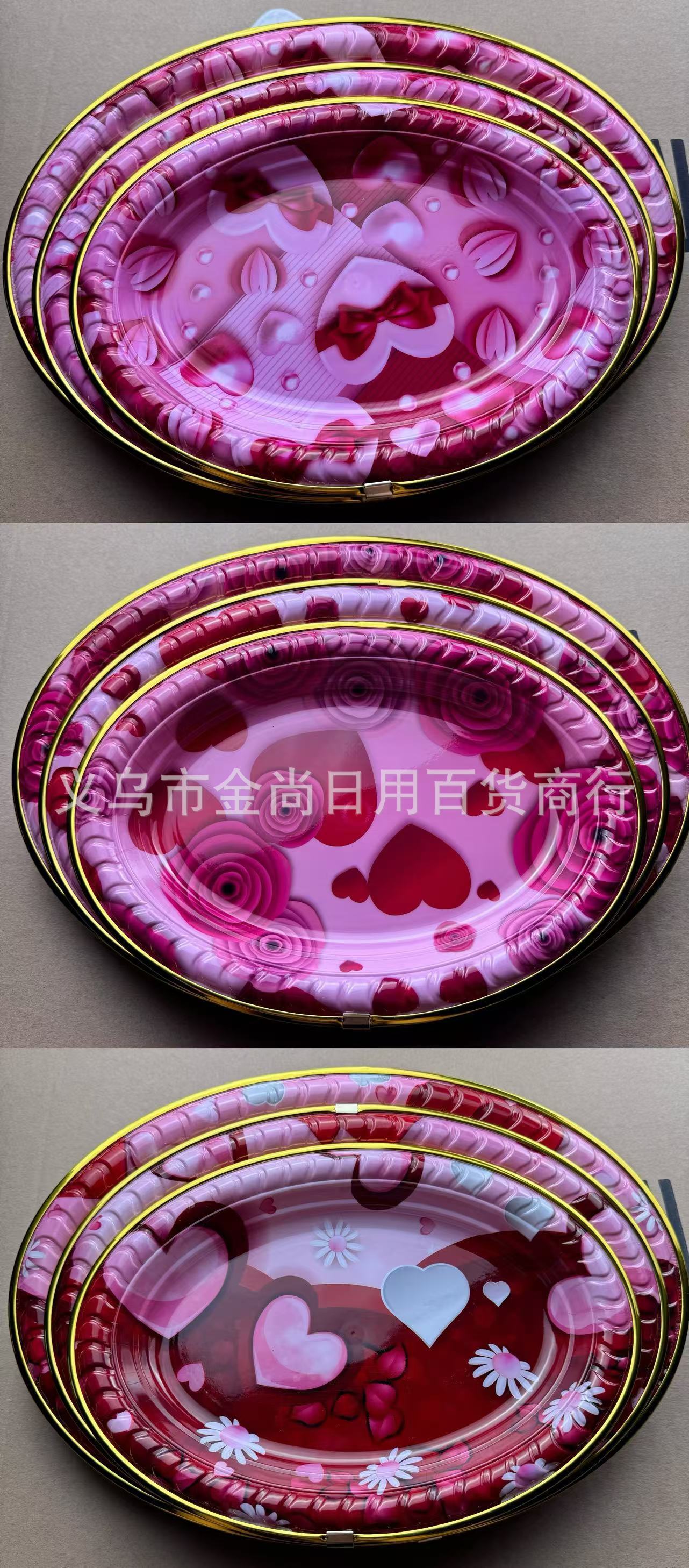 Factory direct sales of new oval-shaped fruit platter with gold edge, butterfly Love Flower, flowing gold marble pattern flower paper fruit platter pic 4