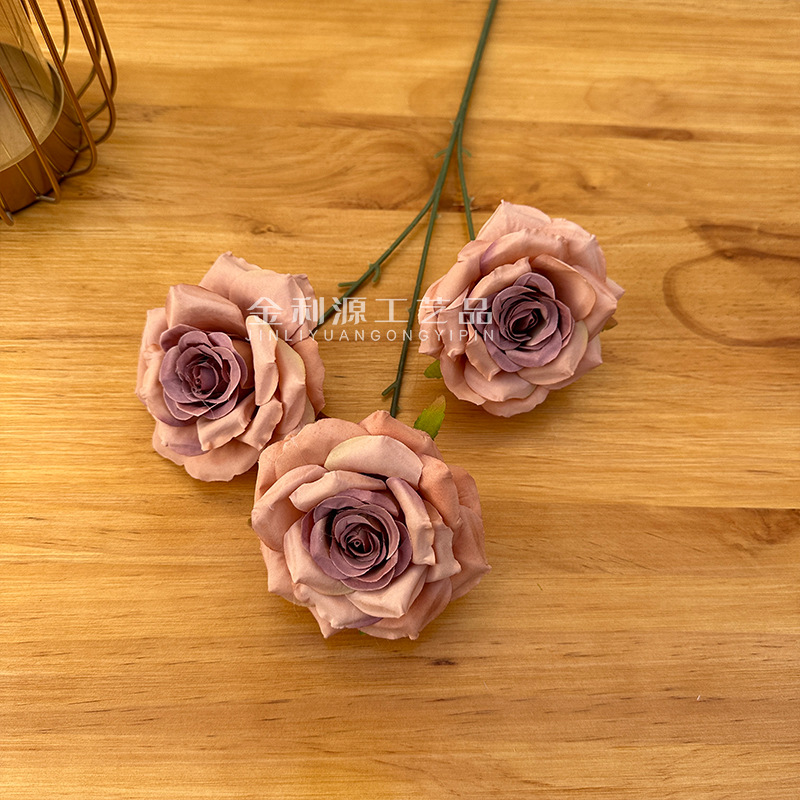 婚庆仿真花3头钻石玫瑰无叶版玫瑰花路引花材弗洛伊德玫瑰瀑布详情25