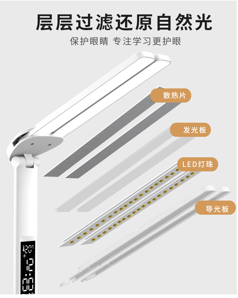 双头护眼台灯学习大学生宿舍护眼充电床头灯书桌阅读多功能笔筒灯详情13