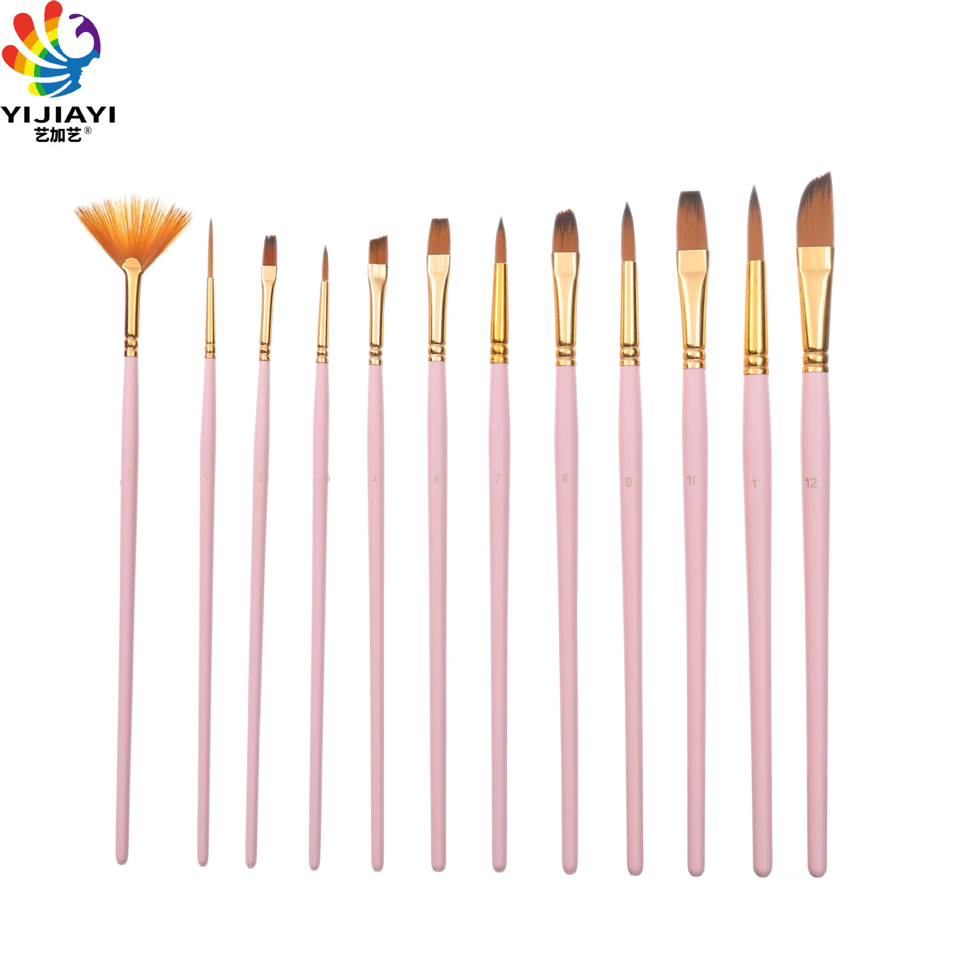 12-piece nylon brush set, 3-color brush barrel including fan-shaped watercolor brush set, art supplies pic 5
