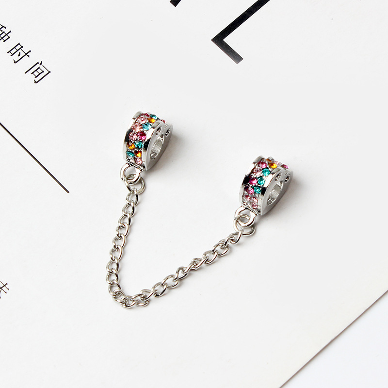 跨境新款diy小老鼠爱心安全链 合金镶钻大孔串珠手链饰品配件批发详情8