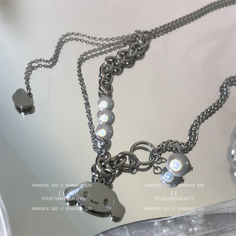 合金玉桂狗项链女ins极简嘻哈冷淡风反光珍珠锁骨链配饰品详情4