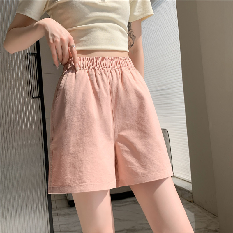 松紧高腰阔腿裤春夏日系百搭宽松显瘦休闲卡其色水洗棉短裤女夏季详情22