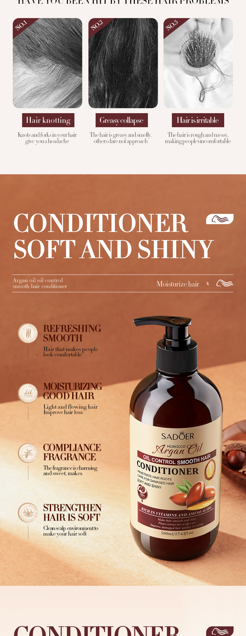 All-english nut oil Conditioner SADOER, oil-control, smooth and voluminous, large-capacity hair care, cross-border export pic 3