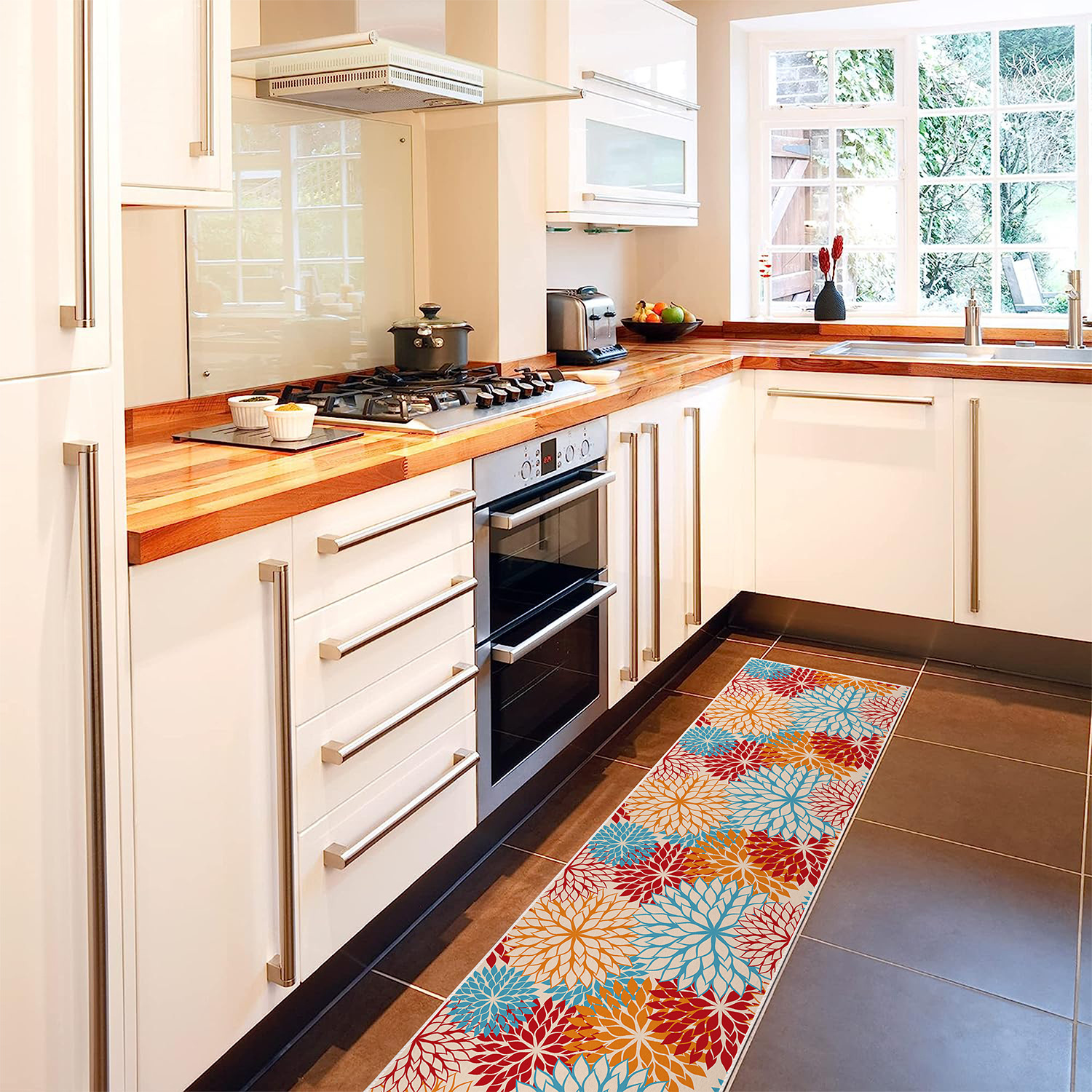Cross-border Amazon colorful floral floor MATS, kitchen water-absorbing and anti-slip MATS, home entrance long strip floor MATS, balcony foot MATS pic 4