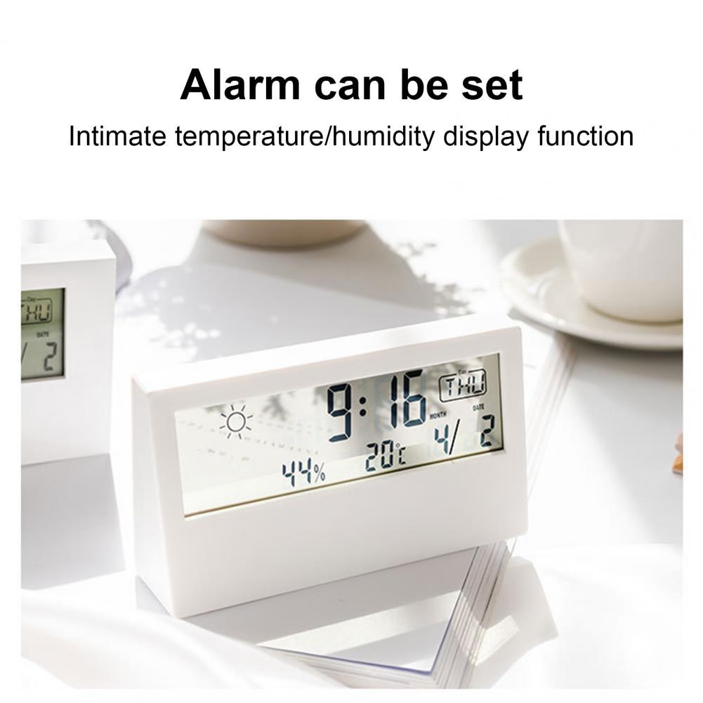 外贸ins简约时钟天气温湿度数显儿童小闹钟透明夜光多功能电子钟详情7