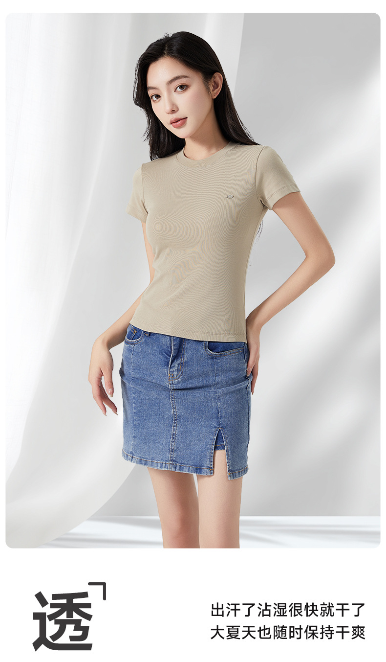 t恤女夏短袖宽松正肩纯棉时尚金属小标休闲圆领套头短袖上衣女T恤详情6
