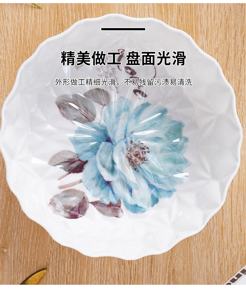 2023 Best-selling fruit plate: Round rhombic, home living room imitation porcelain fruit plate, living room melamine fruit plate LOGO pic 17