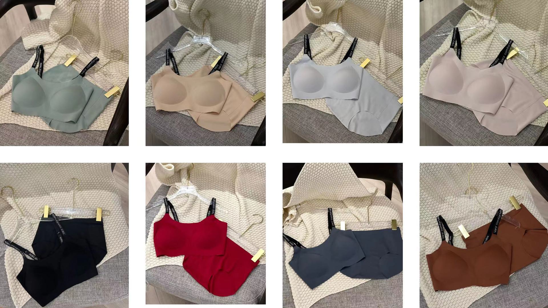 大牌同款果冻承托力文胸套装女士字母肩带无痕裸感乳胶大码内衣女详情11