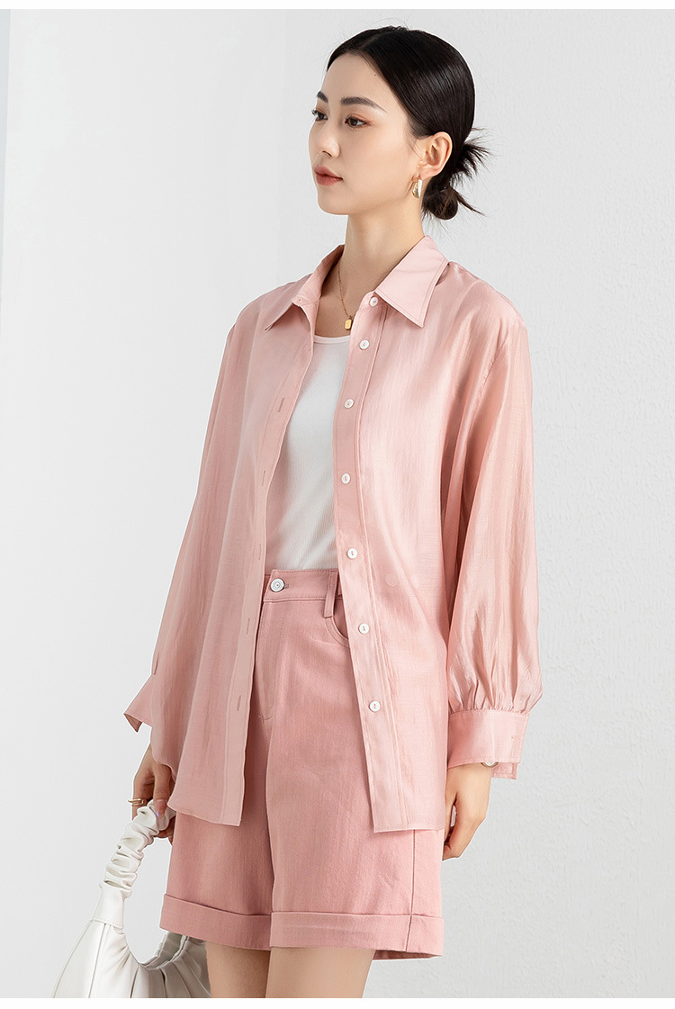 夏季薄款天丝防晒衬衫外套女装2023年新款上衣小个子女士白色衬衣详情11