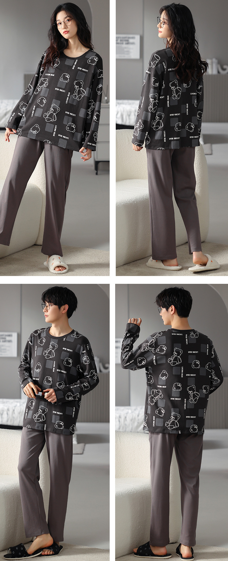 品牌情侣睡衣女长袖纯棉冬季新款韩版男士大码秋冬全棉家居服套装详情29