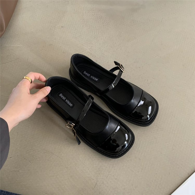 拼色玛丽珍单鞋女鞋子2023年新款春季法式浅口软平底英伦风小皮鞋详情12