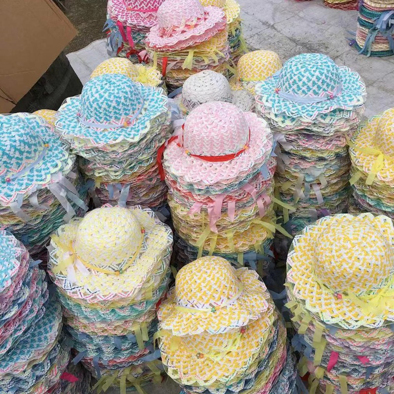 夏凉帽地摊景点热卖遮阳防晒大帽檐波浪草帽男女沙滩太阳帽10元详情38