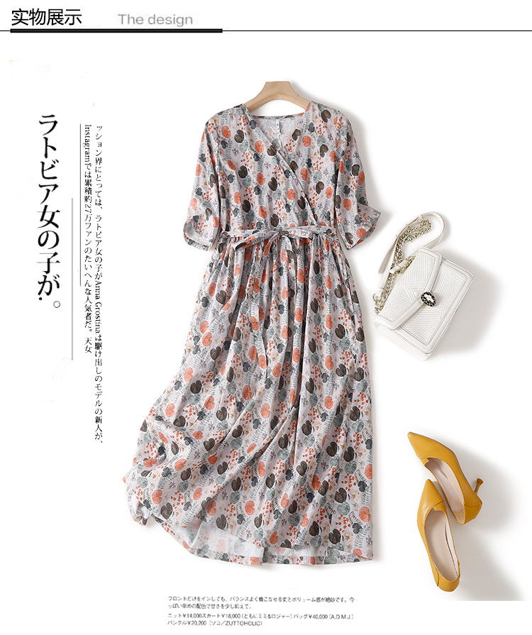 复古森系棉麻小碎花连衣裙女夏季宽松大码显瘦V领高腰大摆长裙子详情6