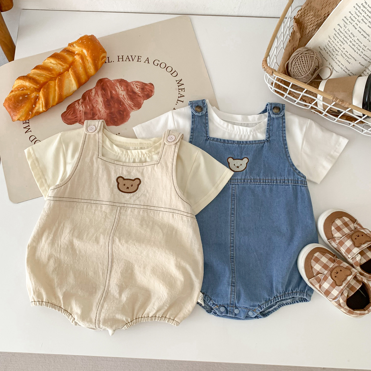 夏季韩国婴儿宝宝牛仔小熊背带哈衣男女小孩童装包屁衣洋气爬爬服详情21