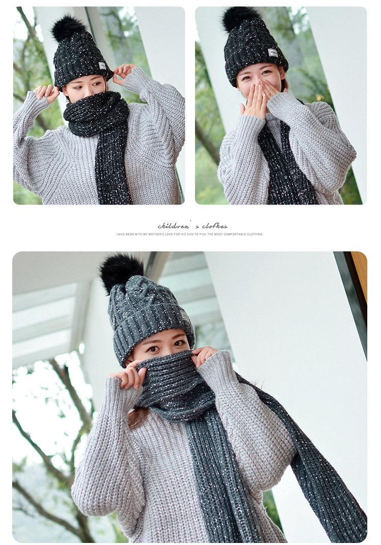 Wholesale of two-piece sets of 2020 new winter knitted pom-poms hats, warm and thick blended jacquard hats and scarves pic 6