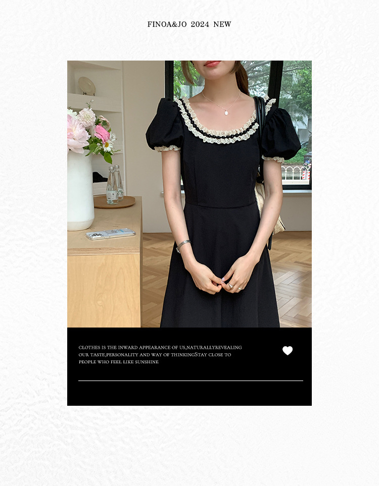 费挪 OLIVE十三行春夏新品法式优雅气质黑色蕾丝花边连衣裙2166详情2